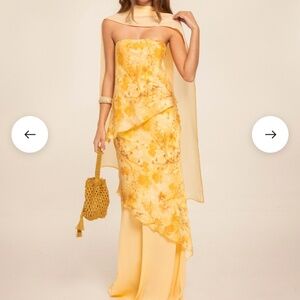 Strapless Yellow Floral Asymmetrical Layer Dress